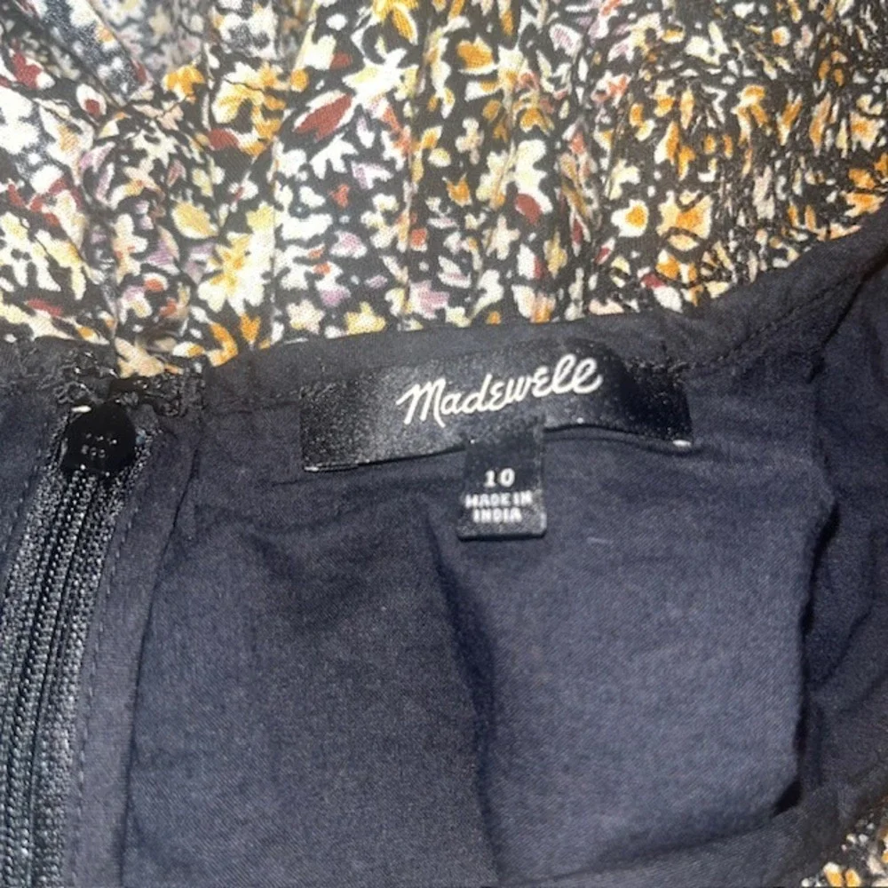 Madewell Cottage Garden Embroidered‎ Tiered Puff Sleeve Midi Dress Black 10
